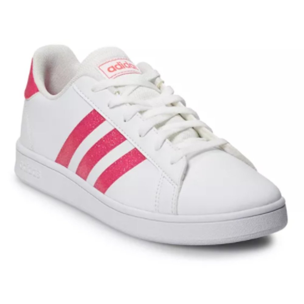 Adidas Grand Court K Pink Glitter Tennis Sneakers Size 4